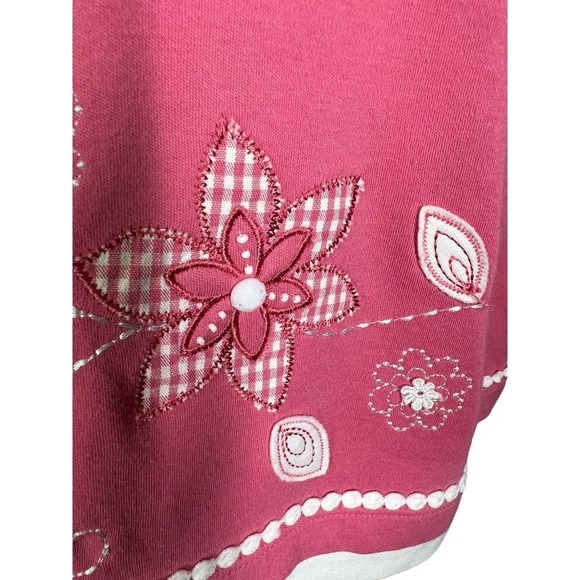 ALFRED Dunner Pink White Floral Embroidered Short Sleeve Top Women's Size Medium - Picture 4 of 7